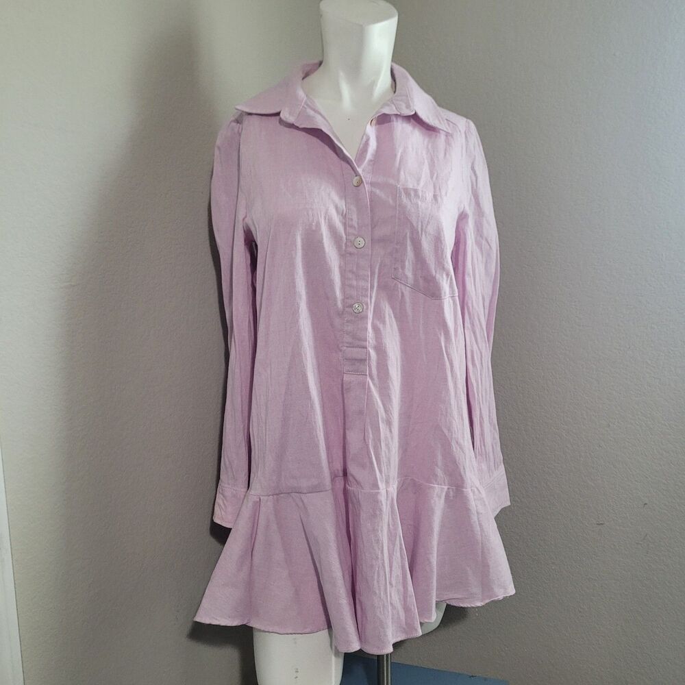Tuckernuck XS Callahan Shirt Dress pink blossom button up ruffle hem tunic flaw